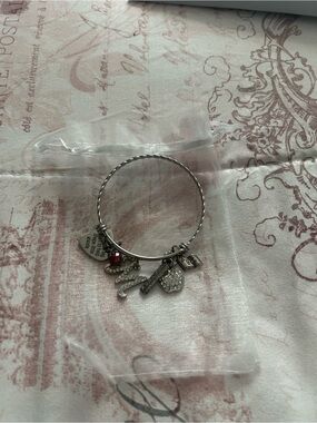 Silver Charm Bangle Bracelet with Heart and Initial Charms